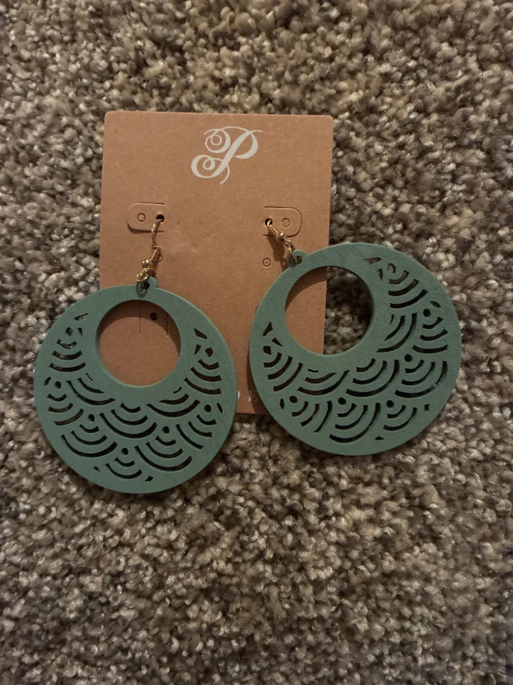 Plunder Sage Green Laser Cut Wood Hoop Earrings